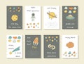 Cute hand drawn cosmic doodle cards