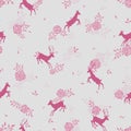 Cute hand drawn deer with flowers seamless pattern, alpine background, great for textiles, banners, Oktoberfest designs, wrapping