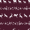 Cute hand drawn deer with flowers seamless pattern, alpine background, great for textiles, banners, Oktoberfest designs, wrapping