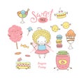 Cute hand drawn dessert doodles with fairy Royalty Free Stock Photo