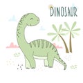 Cute hand drawn dinosaur illustration. vector print Royalty Free Stock Photo