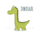 Cute hand drawn dinosaur illustration. vector print Royalty Free Stock Photo