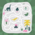 Cute hand drawn dinosaur theme maze