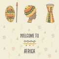 Cute hand drawn doodle africa theme card