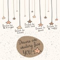Cute hand drawn doodle card, brochure, postcard with dream stars Royalty Free Stock Photo