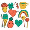 Cute hand drawn doodle collection vector illustration coffee, arrow, ice cream, heart, rainbow, clover, love, acorn