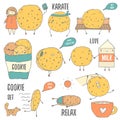 Cute hand drawn doodle cookies characters set