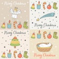 Cute hand drawn doodle merry Christmas cards