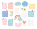 Cute Hand Drawn Doodle Paper Notes Collection in Pastel Colors