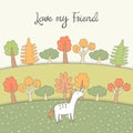 Cute hand drawn doodle postcard about friendship