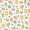 Cute hand drawn doodle seamless pattern with steampunk robots