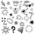 Cute hand drawn doodle vector set, love, skull , thunder, cloud, weather, crown, snow, heart and creative design vector collection