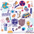 Cute hand drawn doodles, School clipart. doodle school icons and symbols. Hand drawn studying education objects