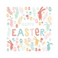 Cute hand drawn easter bunnies design, easter doodle background, great for textiles, banners, wallpapers, wrapping - vector design Royalty Free Stock Photo