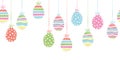 Cute hand drawn easter eggs horizontal seamless pattern, doodle eggs hanging - great for banners, wallpapers, invitations, vector Royalty Free Stock Photo