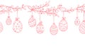 Cute hand drawn easter eggs horizontal seamless pattern, fun hanging easter decoration, great for banners, wallpapers, cards - Royalty Free Stock Photo