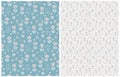 Cute Hand Drawn Floral Seamless Vector Patterns. Tiny Flowers and Twigs Isolated on a Blue and Gray Backgrounds. Royalty Free Stock Photo