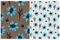 Abstract Hand Drawn Garden with Blue FLowers. Floral Seamless Vector Patterns. Royalty Free Stock Photo