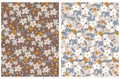 Cute Hand Drawn Floral Vector Patterns. Orange, Beige and White Flowers on a Gray and Brown Background. Royalty Free Stock Photo