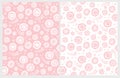 Cute Hand Drawn Floral Vector Patterns. White and Pink Design. Delicate Pastel Illustation. Royalty Free Stock Photo