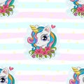 Cute hand drawn funny cute unicorn vector pattern. Hand drawn vector illustration with unicorn cute print Royalty Free Stock Photo
