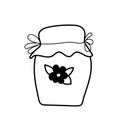 Cute hand drawn glass jar with jam. Doodle sweet preserve illustration. doodle. clipart. vector illustration