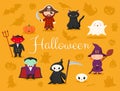 Cute hand drawn Halloween holiday characters collection. Vector eps10. Royalty Free Stock Photo