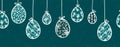 Cute hand drawn hanging easter eggs with floral pattern, horizontal seamless, easter garland, great for web banners, cards, vector Royalty Free Stock Photo