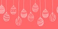 Cute hand drawn hanging easter eggs horizontal seamless pattern, fun garland, great for textiles, banners, wallpapers, easter Royalty Free Stock Photo