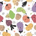 Cute hand drawn happy vegetables.Vector seamless pattern. Royalty Free Stock Photo