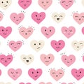 Cute hand drawn hearts seamless pattern, fun comic heart background, great for kids, valentines day, fabrics, wallpapers, banners Royalty Free Stock Photo