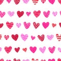Cute hand drawn hearts seamless pattern, lovely romantic background, great for Valentine`s Day, Mother`s Day, textiles, wallpape Royalty Free Stock Photo