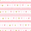 Cute hand drawn hearts seamless pattern, lovely romantic background, great for Valentine`s Day, Mother`s Day, textiles, wallpape Royalty Free Stock Photo