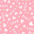 Cute hand drawn hearts seamless pattern, lovely romantic background, great for Valentine`s Day, Mother`s Day, textiles, wallpape Royalty Free Stock Photo