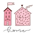 Cute hand drawn houses. Childish print with homes