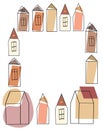 Cute hand drawn Houses frame illustration. graphic building border illustration