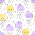 Cute hand drawn ice cream seamless pattern. Sweet food vector background. Delicious summer design. Wrapping, print Royalty Free Stock Photo