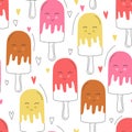 Cute hand drawn ice cream seamless pattern. Sweet food vector background. Delicious summer design. Wrapping, print Royalty Free Stock Photo