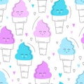 Cute hand drawn ice cream seamless pattern. Sweet food vector background. Delicious summer design. Wrapping, print