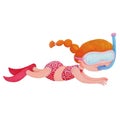 Cute hand drawn illustration of little girl snorkeling