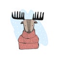 Cute hand drawn illustration of winter moose Royalty Free Stock Photo