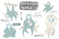 Cute hand drawn illustrations collection with funny and grumpy monkey Royalty Free Stock Photo