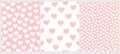 Cute Hand Drawn Irregular Hearts Vector Patterns. White and Pink Simple Lovely Design.