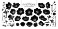 Cute hand drawn isolated simple white outline with balck plane of anemones