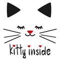 Cute hand drawn kitty inside lettering quote with cat illustration