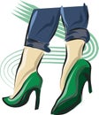 Cute hand drawn legs in green court shoes. Fashion accessories. Sketch