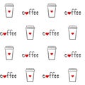 Cute hand drawn linear illustration coffee paper cup seamless pattern background illustration Royalty Free Stock Photo