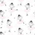 Cute hand drawn with cute little girl ballerina vector seamless pattern illustration Royalty Free Stock Photo