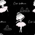 Cute hand drawn with cute little girl ballerina vector seamless pattern illustration Royalty Free Stock Photo