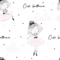 Cute hand drawn with cute little girl ballerina vector seamless pattern illustration Royalty Free Stock Photo